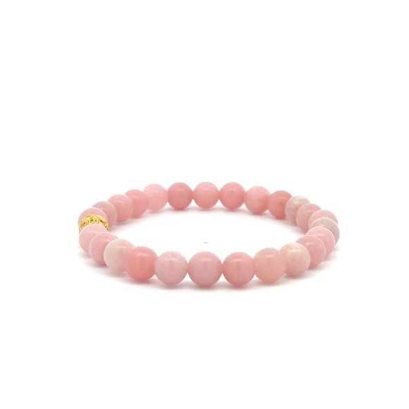 18K Gold Coin Ball Lucky Charm Bracelet Gemstones Natural Pink Opal 6mm - Picture 3 of 5